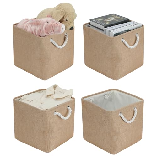 Aufbewahrungsbox Faltbox (4 Pack) 30x30x30,Großer Faltboxen Aufbewahrungskorb Stoff,Körbe Aufbewahrung,Ordnungsboxen,Körbe für Regale Kallax,für Kleidung Spielzeug Werkzeug Kleiderschrank (Khaki)