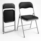 HAEST - Klappstühle 2er Set, Klappstuhl gepolstert mit Metallrahmen & Kunstleder, platzsparend, bis 150 kg belastbar, Ideal als Küchenstühle & Gartenstühle, Silber-Schwarz
