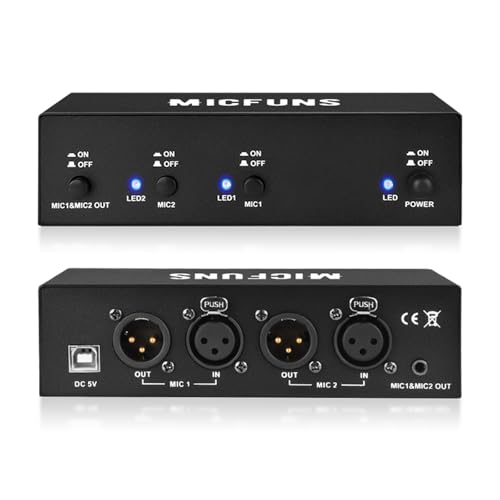 MC2 2 Kanal 48V Phantomspeisung mit 3.5mm Audiokabel zum Anschluss von Audio-Interface für Kondensatormikrofone Musikaufnahmegeräte (2 Kanäle)