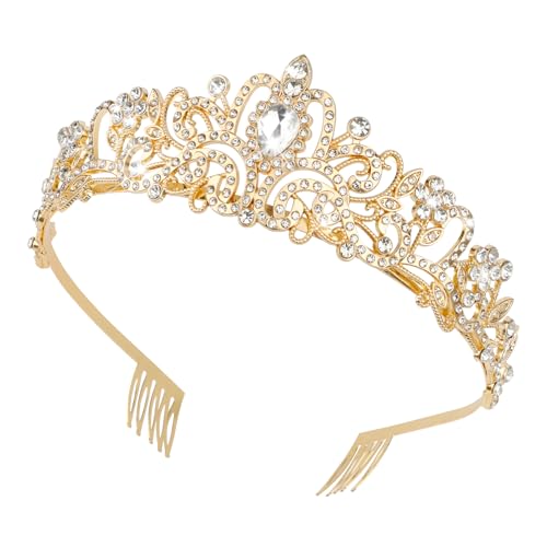 KILDOWS Krone Damen, Tiara Hochzeit Kristall Krone Braut Gold Kristallkrone Strass Krone Haarschmuck Diadem Haar Accessoires für Frauen und Mädchen Geschenke Hochzeit Geburtstag Abschlussball Party