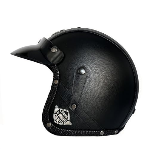 Vintage Deutsche Motorrad Jethelm mit ECE Zertifiziert, Herren Damen Open Face Retro Helm, Komfortabel Helm mit Visier Herausnehmbares Innenfutter, Maximale Verkehrssicherheit D,L=(59-60CM)