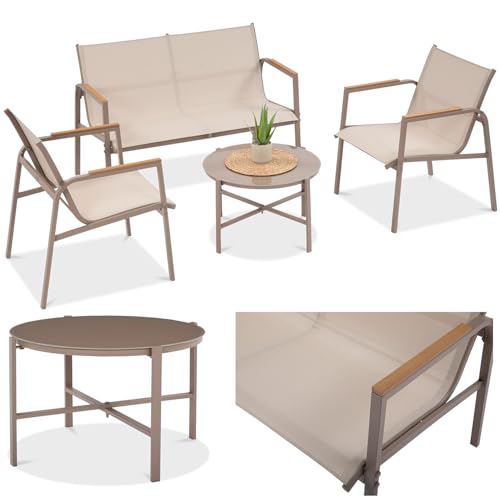 Focus Garden Balkonmöbel-Set Mango Gartenmöbel, 4-teilig - Nature - 2 Stühle, Tisch und Sofa - Wetterfeste Möbel für Balkon und Terrasse, Metall Outdoor Lounge-Sitzgarnitur
