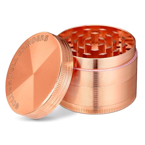 Golden Bell Grinder Crusher 4-teiliges Set Mühle mit Scraper Pollen für Spice Gewürze Kräuter Herb Krautmühle (Roségold, 2 x 1,4 Inch)