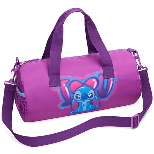 Disney Sporttasche Kinder, 40 x 20 x 20cm Fitness Tasche 2 Seitentaschen & Verstellbarer Gurt (Lila Stitch)