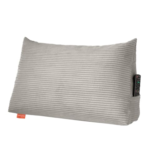 sleepling Rückenkissen Cord Optik, Keilkissen für Bett und Sofa, Lendenkissen, dreieckiges Lesekissen, Kissen mit abnehmbarem waschbarem Bezug, Seitenfach, 70 cm breit, steingrau