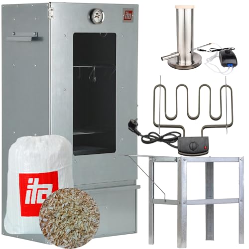 ITA Elektrischer Räucherofen 7000 - Smoker Set mit Heizung, Tisch, Rauchgenerator - Räucherschrank mit Fenster & Thermometer - Legierter Stahl - EU Qualität, Direkt vom Hersteller
