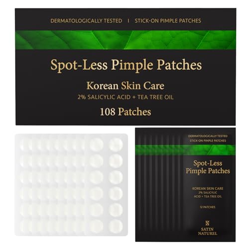 Pimple Patches Unsichtbare Anti Pickel Patches mit 2% Salicylsäure und Teebaumöl Tag & Nacht, Korean Skincare Pickel Patch gegen Akne Pickel Pflaster Wasserdicht gegen Acne, Satin Naturel (108 Stück)