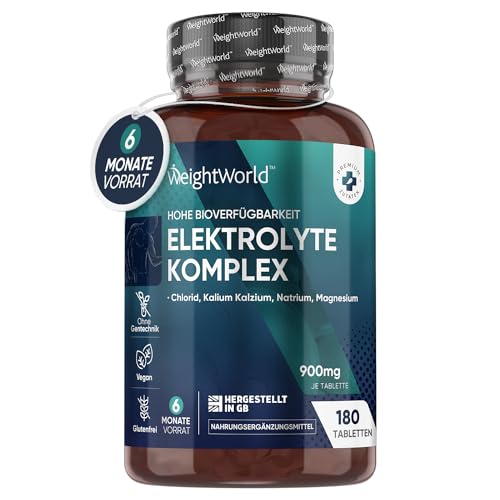 Elektrolyt Tabletten 900mg mit Magnesium, Kalzium, Kalium, Natrium & Chlorid - Elektrolytgleichgewicht & Muskelfunktion - Keto Ernährung - 180 Elektrolyte Komplex Tabletten für 6 Monate - WeightWorld