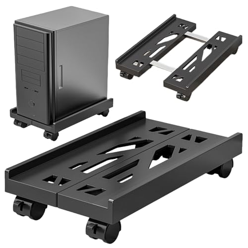 Sporgo PC Ständer: Einstellbare Computer Halterung Unter Schreibtisch, Universal CPU Ständer mit 4 Rollen, PC Halterung Computer Ständer für Computerhost und Computergehäuse (2 Rollen Feststellbar)