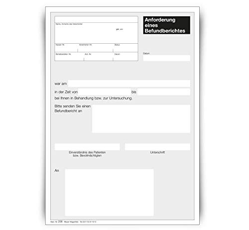 Befundanforderung - Praxisformular für Ärzte, DIN A5 Format, geblockt | 500 Blatt