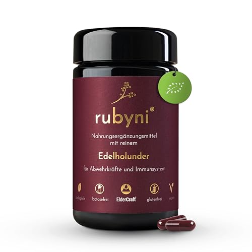 rubyni® Edelholunder (90 Kapseln) • 300mg Holunderbeeren Extrakt hochdosiert • Bio Edelholunder mit 100% ElderCraft® • Schwarzer Holunder • Immunsystem stärken • 100% Bio & Vegan