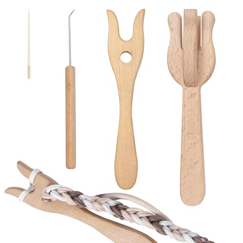 Strickgabel | 4-teiliges Lucet-Gabel-Häkelset Aus Holz - Geflochtene Werkzeuge, DIY- Holz Ist Leicht Und , Tragbares Strickgabel-Set Mit Nadel Mit Großem Öhr, Holzgabel-Flechtwerkzeug Für DIY-Stricken