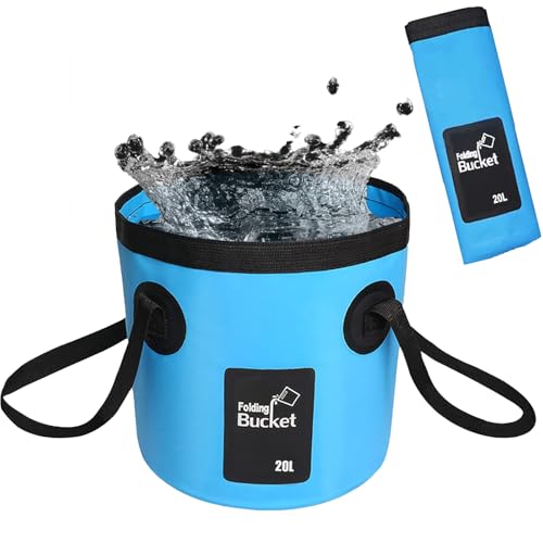 Faltbarer Eimer, ultraleichter Outdoor-Spülbecken-Angeleimer, 20 l tragbarer Camping-Eimer mit Griff, faltbarer Eimer zum Angeln, Wandern, Camping, Autowaschen usw.(blau 20L)