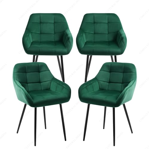 JINPALAY 4er Set Esszimmerstühle mit Armlehne Samt Grün Küchenstühle 4er Set Polsterstuhl Design Modern Wohnzimmerstuhl mit Rückenlehne (4)
