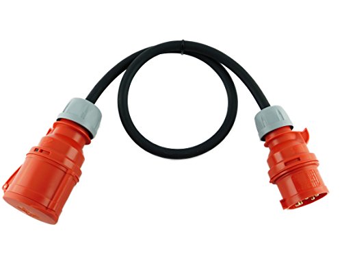 NWP CEE Adapter 16A 400V Stecker auf 32A 400V Kupplung Starkstrom - 1m Anschlusskabel - IP44-5x2,5mm² Gummischlauchleitung