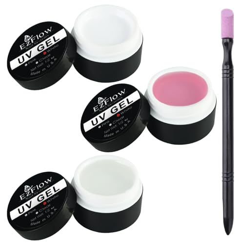 3Pcs Aufbaugel für Gelnägel 15ml Nagelgel Uv Aufbaugel Nägel Gel für Gelnägel Nagel Gel für Nagelverlängerung und Modellage Nagellack Nail Art Design zu Hause Salon mit 1 nagelhautschieber (3 Farben)