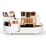 Cinnani Make Up Kosmetik Organizer, 360°Drehbarer Beauty Organizer, Multifunktionale Kosmetikaufbewahrung für Frisiertisch, Bad und Schlafzimmer - Weiß