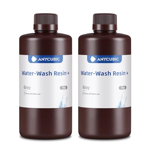 Water Washable Resin Plus, ANYCUBIC 3D Drucker Resin Wasser Abwaschbar, UV Resin 405nm Standard Photopolymer Harz Geringer Geruch für 4/6/8K Geeignet LCD 3D Printer (Grau,1000g,2pcs)