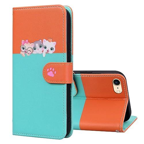 Tivenfezk Nadoli Niedlich Katze Hund Hülle für iPhone 7/8/SE 2020/2022,PU Leder Handyhülle mit Tier Muster Kartenfach Magnet Klappbar Case Schutzhülle Flip Brieftasche Handytasche