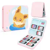 DLseego Game Card Aufbewahrungsbox Kompatibel mit Switch Game Card, Tragbare Spielkarte Storage Tasche Schutzhülle mit 12 Game Card Slots und 12 Micro SD Card Slots-Rosa Fuchs