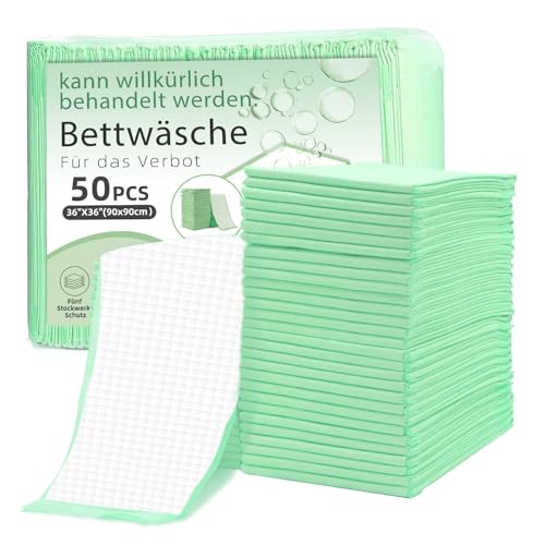 EasyVibe Wegwerf-Bettpads für Inkontinenz 50 Stück 90x90cm 5-lagig,110g/Stück,SAP 7g Betteinlagen Inkontinenz Einweg Erwachsenen, Heavy Duty Bettpads Inkontinenz, Einweg-Wickelunterlagen…