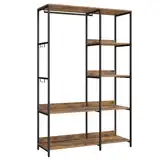 SONGMICS Kleiderschrank offen, Kleiderständer, Garderobenständer, Garderobe mit Kleiderstange, Ablagen, abnehmbare Haken, 40 x 98 x 181 cm, vintagebraun RGR024B01