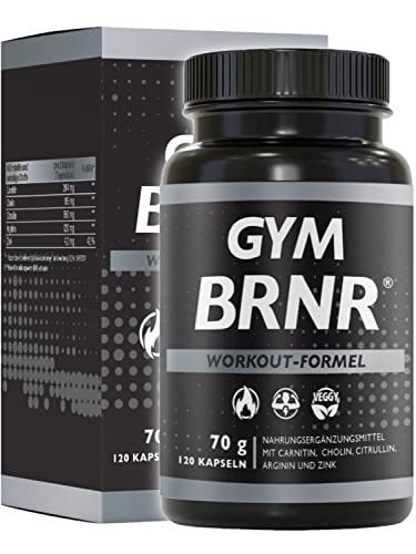 BRNR GYM BRNR Pre Workout Fitness-Formel mit L-Carnitin, Citrullin, Arginin, Stoffwechsel-Matrix mit Cholin, Aminosäuren Komplex hochdosiert, 120 Kapseln