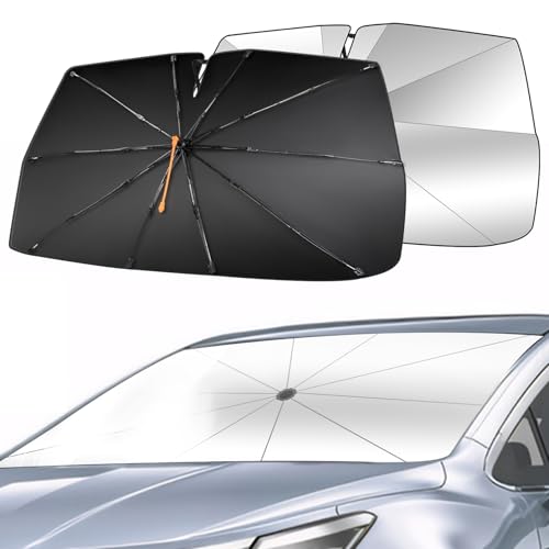 GOHHME Auto Sonnenschutz Frontscheibe Sonnenschirm Regenschirm Sonnenblende für Auto 360° Drehbare Faltbare Feder Design 10 Rippen Sonnenschutz UV-Block Auto Frontscheibe Sonnenblende 150 x 82 cm