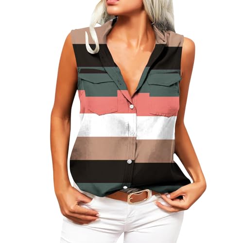 Patchwork Farben Damen Tanktop Drucken V-Ausschnitt Tanktops Frauen Ärmellos Sommer Basic Vest Top Gedruckt Oberteile Tunika Tops Sommermode Schlicht Lässig Lockere Passform Blusen