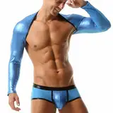 Feizikaw Latex Slip Herren Ärmel aus Kunstleder Farbe Mesh Atmungsaktive Ärmel Sonne Glänzend Sexy Hot Stamping Schal (Blue, XL)