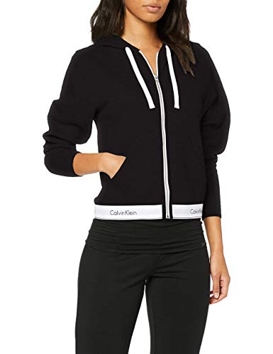 Calvin Klein Damen Top Hoodie Full Zip mit Kapuze, Reißverschluss, Black, L