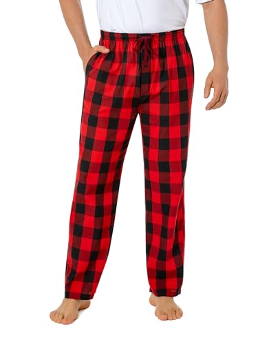 Jveyvth Herren 100% Baumwolle Pyjamahose, Gewebte kariert Schlafhose Loungewear Pyjama Hose mit Taschen