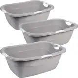 2friends Ergonomische Wäschewanne 38L, 3er Pack - Praktischer Wäschekorb aus Plastik in Grau, leichte & robuste Allzweck-Kunststoffwanne mit Griffen, ideal für Wäsche, 46x66x25cm, Made in EU