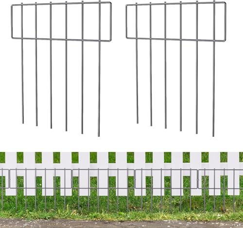 LIANTRAL 10 Stück Tier Barriere Zaun, Dekorativer Gartenzaun, rostfreier Metalldraht, Kein Graben-Zaun Patio-Grenze Tierzaun für Hunde Kaninchen im Freien Patio, 43 cm H x 3.3 m Gesamtlänge