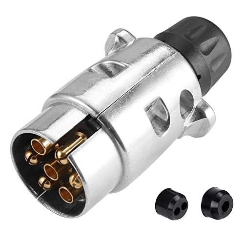 SPARKMOTO 7 Poliger Anhänger Stecker, mit Aluminiumgehäuse, nach ISO 1724, mit wasserfester Dichtung,7Pin Hänger Stecker,12V 7 poliger Metall Stecker für PKW KFZ AHK 7-pol Anhänger Stecker(Nuss Kappe)