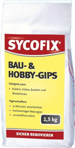 SYCOFIX Bau- & Hobby-Gips zum Einsetzen von Dübeln, Füllen von Löchern, Basteln und Modellieren, ideal zum Fixieren und Verspachteln von Kabeln und Unterdosen bei Elektroinstallationen 1,5kg