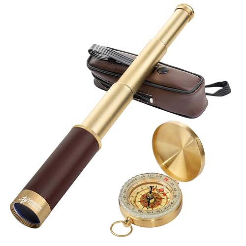 Laupha Retro Pirat Teleskop Monokular 25x30 Zoomable Vintage Kapitän Jack Spyglass BAK-4 Linse Fernrohr Kinder with Kompass Faltbar Tragbar Pocket Monokular Erwachsene für Outdoor Camping