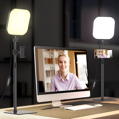 Mojimdo 180 LED Videolicht mit Handyhalter, Videoleuchte mit 3 Farben & 5 Helligkeitsstufen, USB-betriebenes Key Licht für Videokonferenzen, Zoom Meetings, Live Streaming- 2er Pack