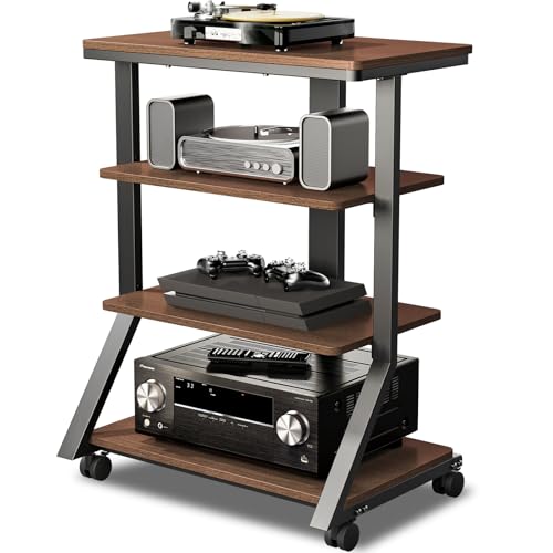 5Rcom HiFi-Regale und Ständer, Audio-Regal, AV-Regal, Bewegungsständer, 4 Ebenen, Holzregale für Plattenspieler, DVD-Entertainment-Einheit, multifunktional, höhenverstellbar, Tragfähigkeit, 54 kg