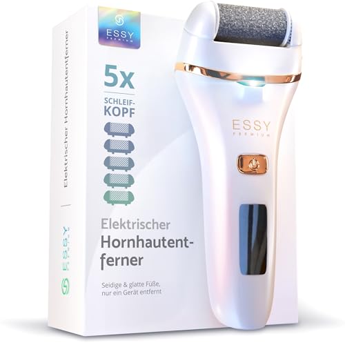 Essy Hornhautentferner Elektrisch Testsieger mit 5 Ersatzrollen Hornhaut Entfernen Elektrischer Hornhautentferner Fußpflegegerät Pediküre Set Elektronisch Fußpflege Hornhautfeile (White)