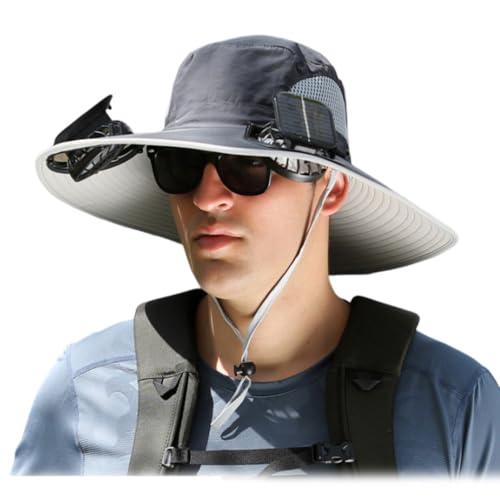 Courtyard Tok Hat, Courtyardtok Solar Hat, Outdoor Wide Brim Sun Hat with Solar Fan for Men Women (Dark Gray,2pcs Fan)