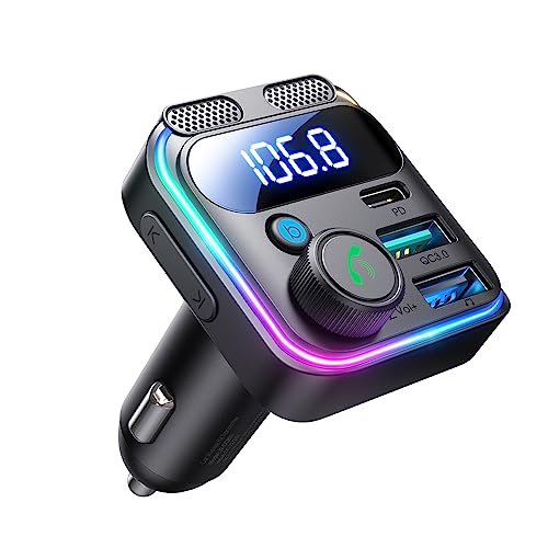 JOYROOM 48W Bluetooth Adapter Auto,【Bass & Hi-Fi Stereo】FM Transmitter Auto Bluetooth 5.3,【30W PD USB C & Freisprechanlage】Transmitter für Auto Bluetooth, Dual-Mikrofon & LED-Licht, Bluetooth & U-Disk