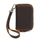 Herren Geldbörse Geldbeutel Portemonnaie, Rindsleder Minimalist Kleine Zip in der Wristlet Geldbörse Geldwechsel Tasche -Bargeld-Halter-Mappen-Auto-Schlüssel-Loop-Haken Mini Geldbörse Portemonnaie Ges