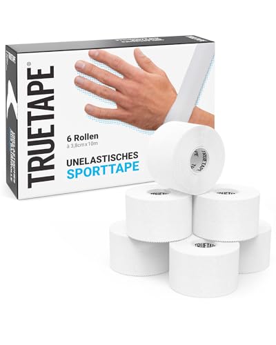 TRUETAPE Sporttape - 6 Rollen Tape (3,8cmx10m) - Starres Medizinisches Sport - Starke Haftung, Reißbar & Hautfreundlich - Ideale Stabilisierung - Weiß