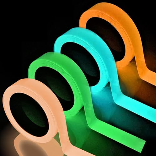 BSITSSS 4 Rollen Fluoreszierendes Klebeband, 5M *1CM Leuchtendes Klebeband, Wasserfest Leuchtklebeband, Hohe Viskosität Klebeband Fluoreszierend, Leuchtband für Treppen, Wände, Bühnenbedarf, Warnband