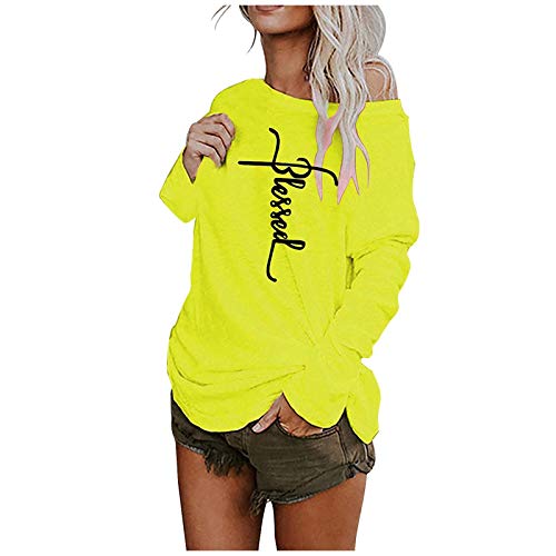 Shirt Langarmshirt Damen Longsleeve Basic Rundhals Top Tops Fashion O-Ausschnitt 3D-Druck Pullover Easy Shirt (XL,2Grün)