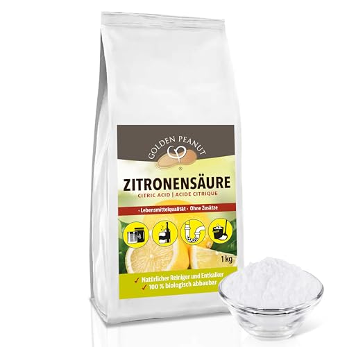 GOLDEN PEANUT Zitronensäure Pulver 1 kg, E-330 reine Citronensäure, Lebensmittelqualität, natürlich reinigen entkalken