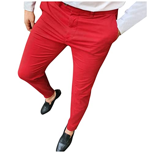 karo Hose Herren elegant Chino Hose männer Regular fit 38/32 Schlafanzughose kariert rot Men Men Hosen Chino Slim fit Hosenanzug Herren Business Karierte Anzughose Herren
