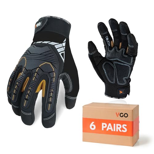 Vgo... 6Paar Mechanikerhandschuhe für Männer, Arbeitshandschuhe für kaltes Wetter, strapazierfähig, stoßdämpfend, vibrationshemmend, Touchscreen(SL8849)