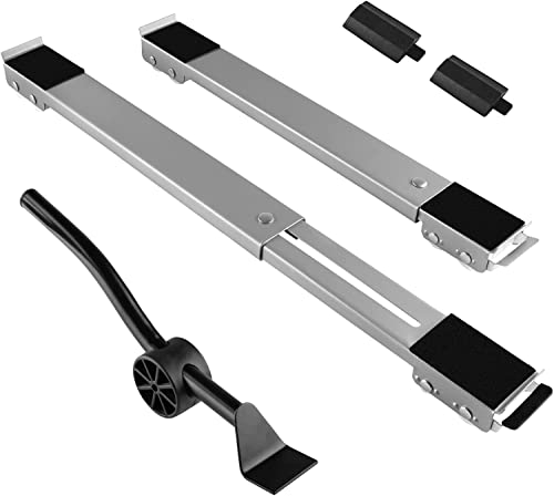 SMONTER 2er Set Waschmaschinen Untergestell mit Möbelheber und Rädern (Tragkraft 300kg), Möbelroller mit Bremsen, Transportrollen für Waschmaschine, Kühlschrank, Trockener, Geschirrspüler usw, Silbrig
